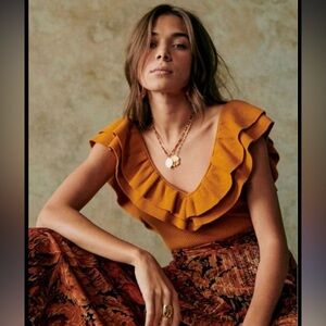 Sézane sweater body suit with ruffles